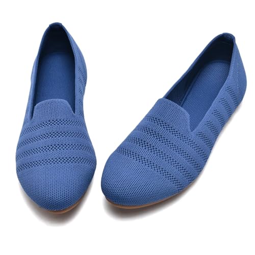 Image of poemlady Women's Ballet Flat Shoes Dress Shoes Knit Round Toe Slip On Ballerina Walking Flats Shoes for Woman Low Wedge Casual