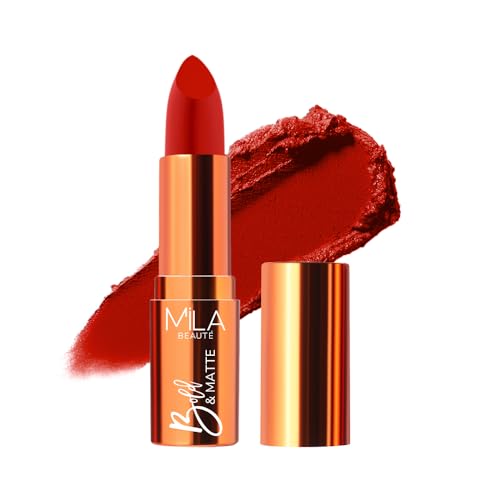 Image of Mila Beaute Bold & Matte Long-Lasting Lipstick | Highly Pigmented Soft Matte Finish | Lightweight & Hydrating with Jojoba Oil | Shade - (Red Carpet 4.2g)