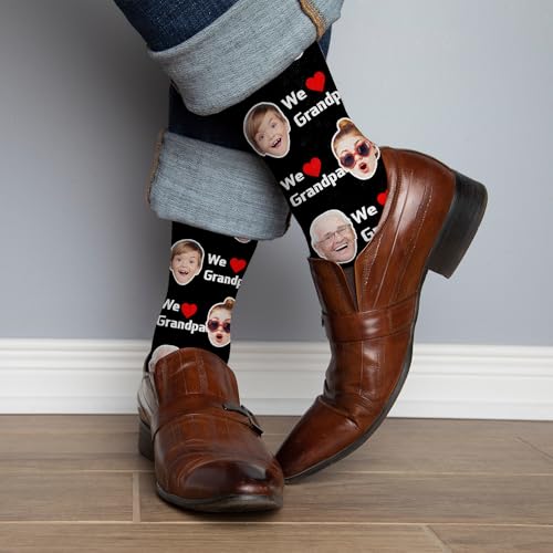 Custom Socks with FACE PHOTOS TEXT Made in USA, Personalized Funny Gifts for Birthday Christmas Wedding
