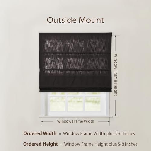 Image of TWOPAGES Isabella No Drill Cordless Roman Shade Linen Textured Cotton Roman Blind for Windows, Custom Made Room Darkening Blackout Roman Window Shade, Hardware Included, Brown, 1 Piece