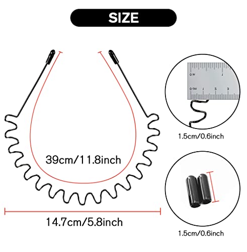 Umuaccan Metal Hair Bands For Men, 2 Packs Women Headband Black Wavy Spring Sport Headbands Elastic Non-Slip Fashion Unisex Hair Hoop Clips Headwear Accessories #TOP2
