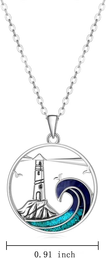 Lighthouse Necklace for Women Sterling Silver Wave Necklace Dainty Pendant Jewelry Gifts for Lighthouse Lovers - Image 6