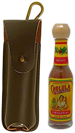 Porter Trail GENUINE LEATHER HOT SAUCE KEYCHAIN Includes a .75 oz Cholula Hot Sauce Bottle - Portable Hot Sauce for On the Go or Travel - Mini Hot Sauce Holder for the Hot Sauce Lover.