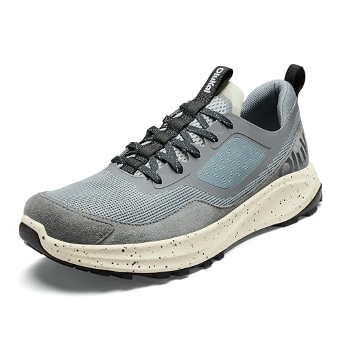 OLUKAI Makiki Men’s All-Terrain Athletic Shoes, Durable Sneakers for Versatile Wear, Lightweight & Breathable, All-Day Comfort & Wear, Cloud Grey/Poi, 9.5