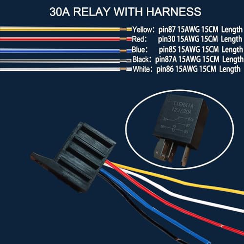 Tierxialqt 5 pin 12v 30A Automotive Relay with Harness 2Pack Manual Relay 12 Volt Relay Replacement Electrical System Starter Relays 5Pin Relay kit 12V 30A SPST 5Pin Wire Socket Plug Harness - Thumbnail 3