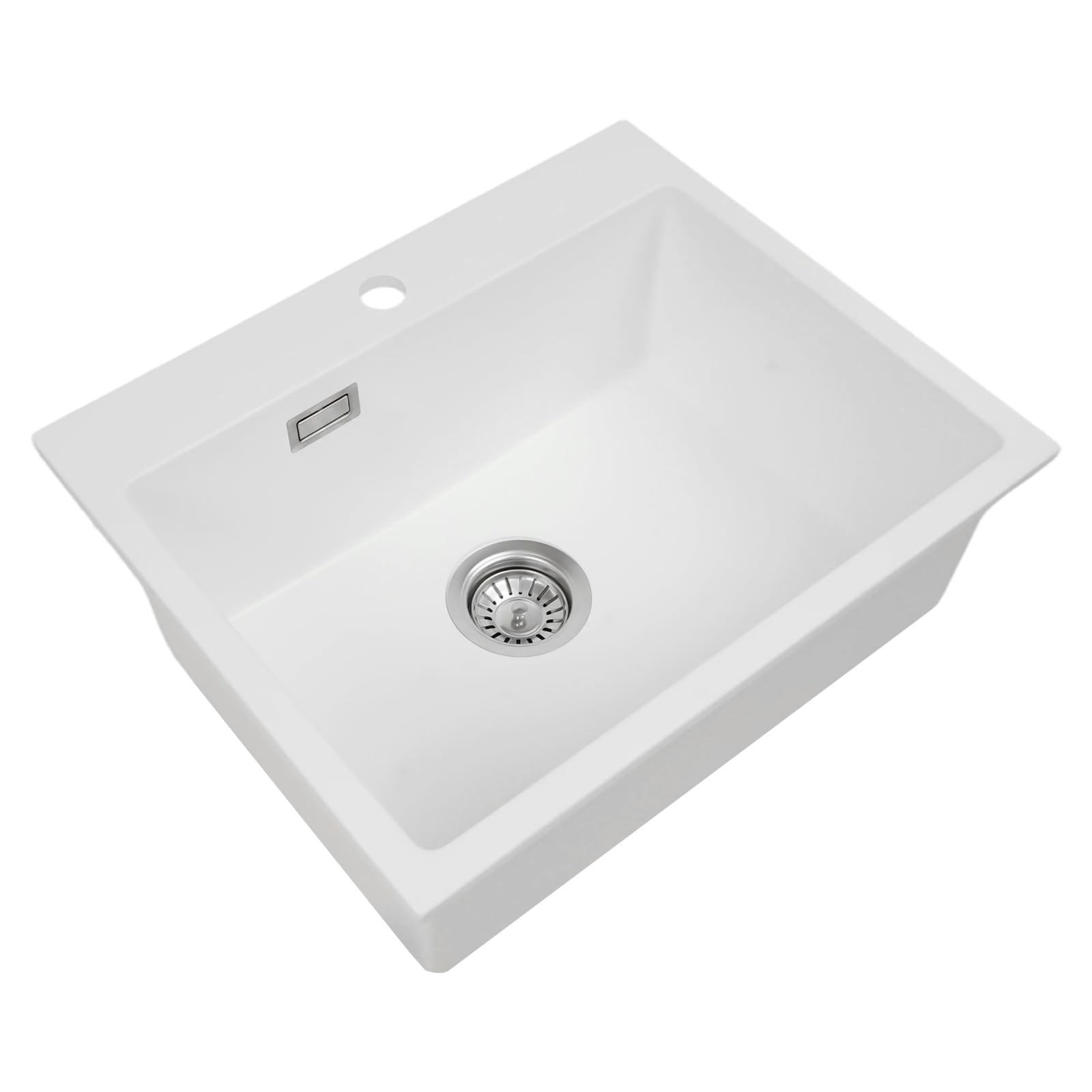 Lavello in pietra di quarzo, lavello sottopiano da tavolo/pavimento/incasso per cucina con tubo di scarico, alta qualità, moderno lavello da cucina per uso domestico, 55 x 45 x 22,86 cm (bianco)