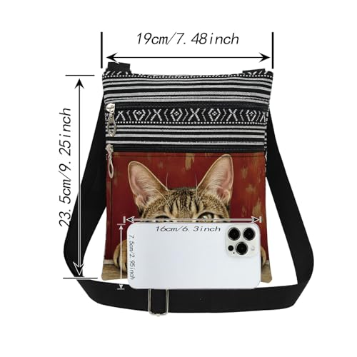 Brown Cat Adjustable Shoulder Strap Crossbody Bag Yellow Eyes and Striped Print for Cat Loving Adults Special Pet Gift for Friend Sister's Birthday or Christmas Present​​2