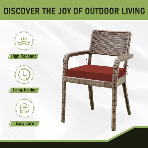 Image of Basic Beyond Outdoor Chair Cushions Set of 6, Square Corner Outdoor Cushions for Patio Furniture, Water Resistant Patio Chair Cushions with 2 Ties, 18.5x16x3, Brick Red