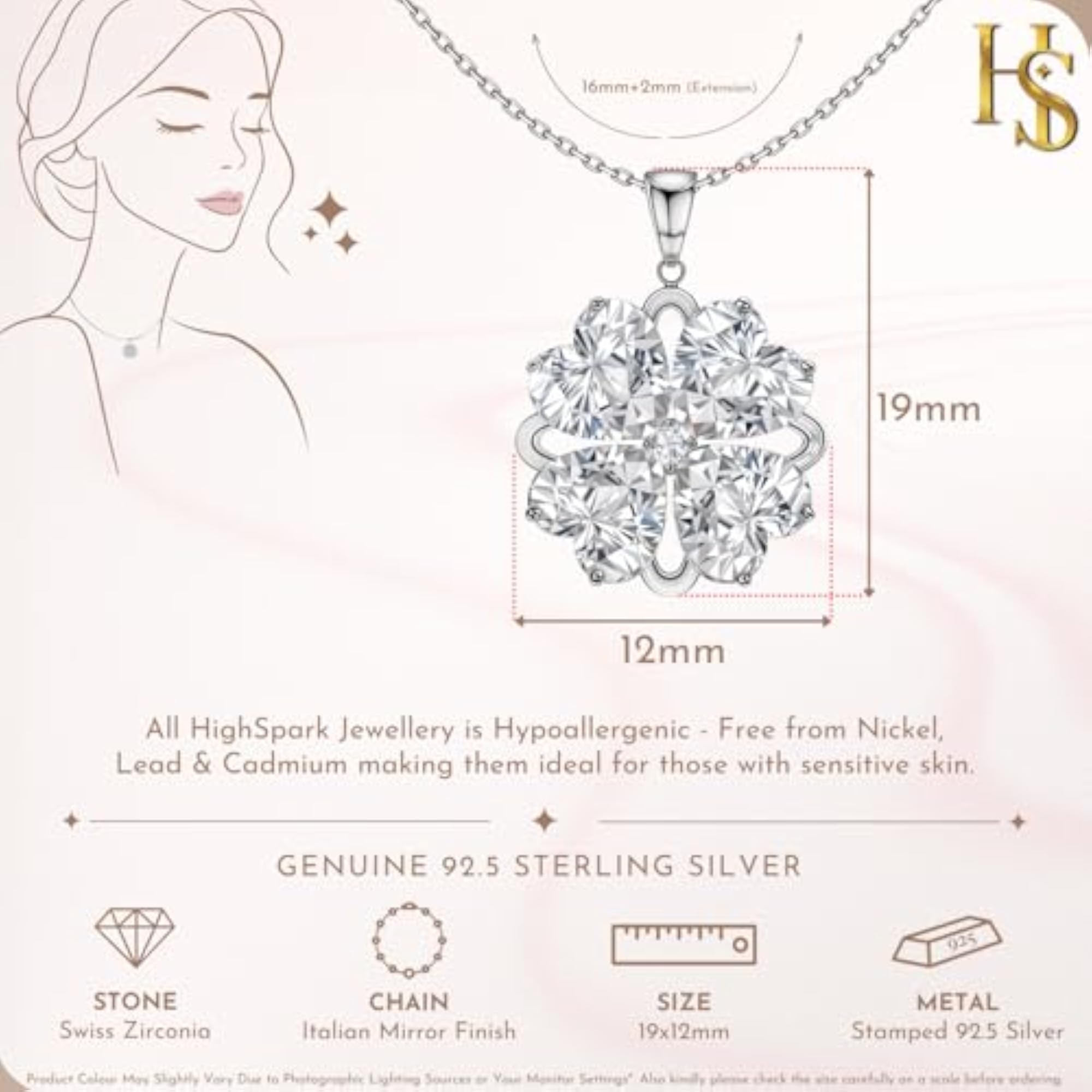 925 Silver Dazzling Petunia Solitaire Pendant & Chain
