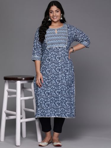 Image of Plus Size Yoke Design Cotton Straight Kurta