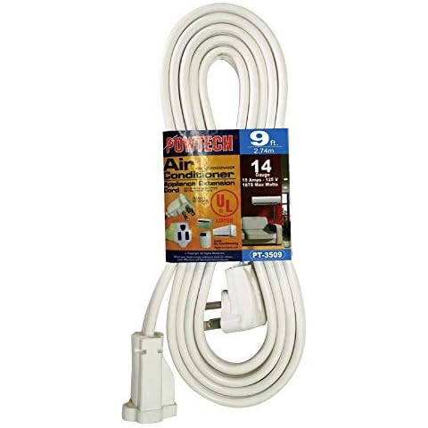 POWTECH Heavy Duty 9 FT Air Conditioner and Major Appliance Extension Cord UL Listed 14 Gauge, 125V, 15 Amps, 1875 Watts Grounded 3-PRONGED Cord Cover