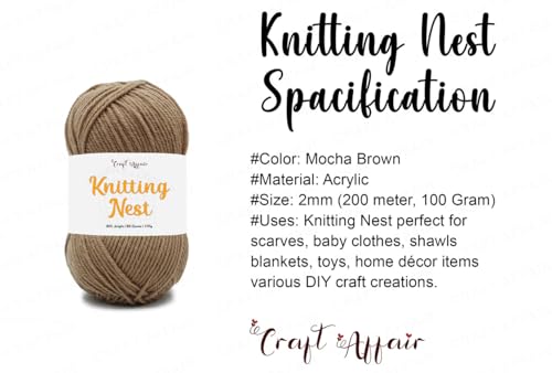 Image of Craft Affair | Knitting Nest Acrylic Yarn (200 Meter, 100 Grams, 2mm) / Woolen Yarn /Acrylic Yarn for Knitting and Crocheting-Mocha Brown