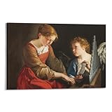 Berühmtes Kunstbild, Foto-Leinwand, Bild der Heiligen Cäcilia mit einem Engel von Orazio Gentleschi, berühmtes Gemälde für Heimdekoration, 50 x 75 cm