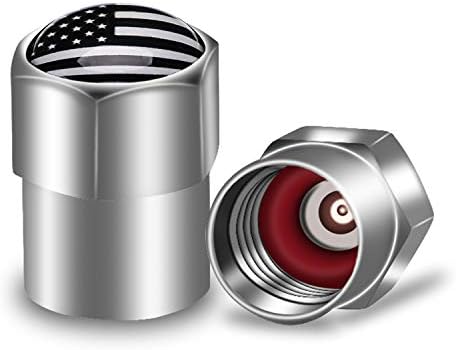 American USA Flag Chrome Tire Valve Stem Caps with Rubber Seal, Hexagon Design, Universal Whell Rim Tyre Dust Covers for Car Truck SUV Motorcycle Bike and Bicycles (6 Pack)