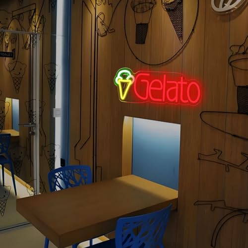 Image of Gelato Neon Sign for Wall Decor, Italian Ice Cream Neon Light with Dimmer Switch for Business, USB Power LED Sign Lights for Home Bar Store, LED Neon Sign Wall Art Neon Light for Beer Pub(Gelato)