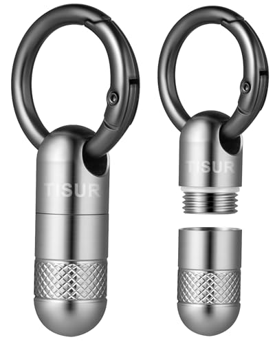 Image of TISUR Small Titanium Keychain Pill Holder, Pocket Pill Case for Travel | Waterproof Pill Fob,Portable Pill Box Container,Purse Pill Organizer Tube