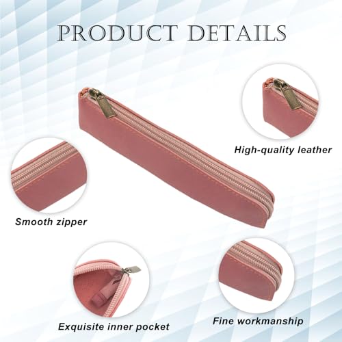 Image of 5 Pcs PU Leather Pencil Pouch, Vintage Aesthetic Pen Case, Portable Zipper Bag Slim Pencil Pouch for Pens, Markers, Makeups, Change, Coins