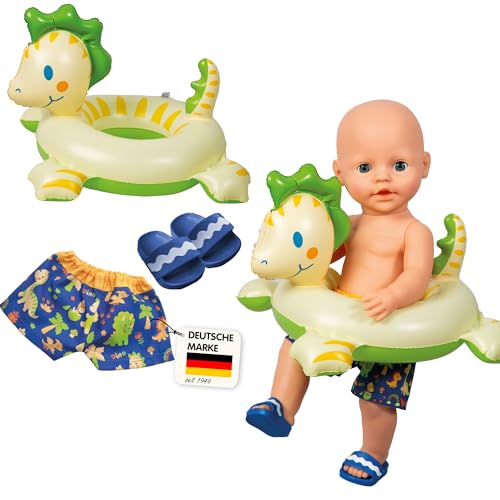 Heless 22 - Schwimm-Set für Puppen im Dino-Design, 3 teilig mit Bade-Hose,...