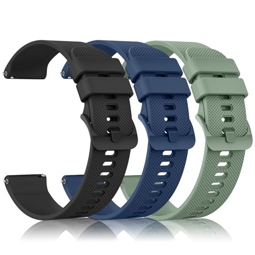 Yisica 3 Piezas Correa para 20mm Reloj Inteligente Hombre Mujer, Liberación Rápida de Silicona Suave Pulseras de Repuesto