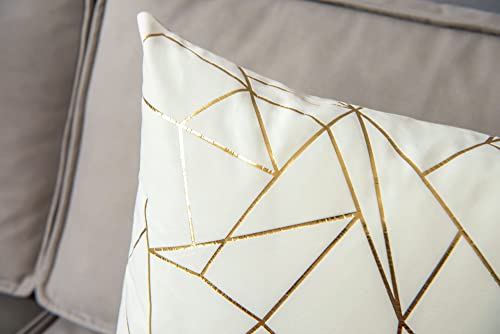 Yongliu Pack Of 2 Velvet Lumbar Throw Pillow Covers Velvet Decorative Soft Gold Foil Geometric Pattern Cute Cushion Case For Modern Homes Sofa Couch Bedroom Living Room Car (White And Gold, 12“X20”) #TOP6