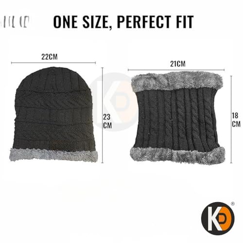 Image of K D Winter Wear 3-in-1 Cap Muffler Gloves Set for Adults | Woolen Beanie cap, Mafler Scarf & Hand Gloves | Thermal, Fleece-Lined, Unisex Winter Accessories (Gloves /cap-Mafler - GRAY)
