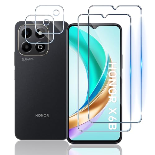 TUTUO [2+2 Pack Tempered Glass Compatible with Honor X6b Screen Protector + Camera Lens Protector, 9H Hardness HD Clear Tempered Glass Film [Anti-Scratch] [Bubble Free]