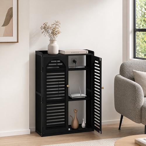lesolar WiFi Router Storage Cabinet Floor Standing Router and Modem Organizer with Adjustable Shelf Cable Management Box Modem Hider Electronics Enclosure for Living Room Office and Bedroom