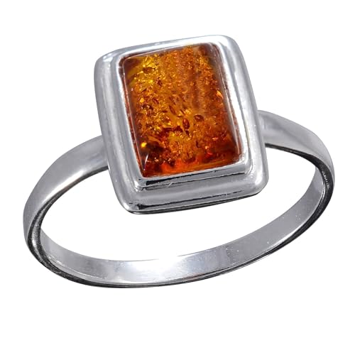 Bague ambre miel rectangle et argent 925 à porter au quotidien taille 6