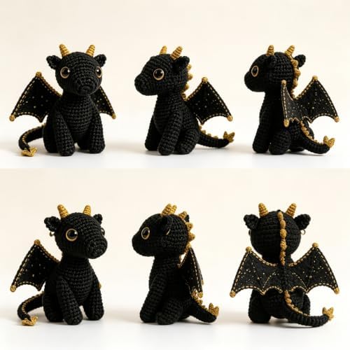 Inspirational Crochet Dragon Mini Companion, Handmade Knitted Wing Dragon Plush, Stress Relief Desk Decor with Motivational Card, Cute Fantasy Animal Keepsake Gift for Adults (Green&Yellow) — view 3