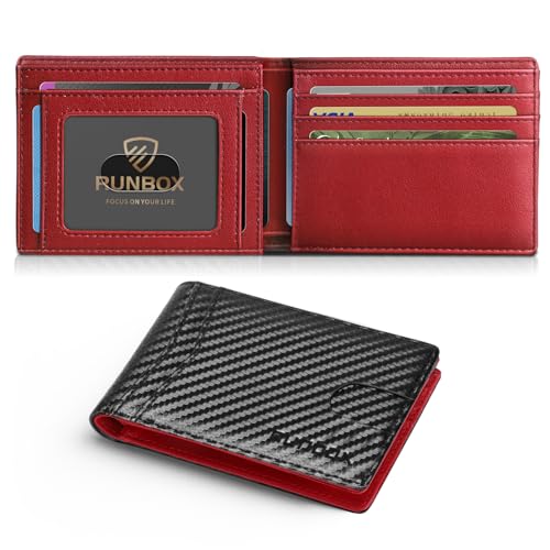 Image of RUNBOX Wallet for Men Slim Leather Bifold RFID Blocking Minimalist Front Pocket Design with Gift Box | Minimalist Front Pocket Design, Holds 8 Cards, RFID Protection, Gifts for Men on Birthdays, Father's Day, and Christmas