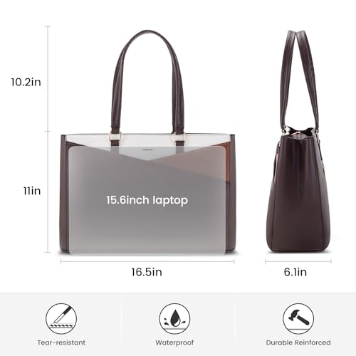 Image of LOVEVOOK Laptop Tote Bag for Women, Office Work Bag Briefcase fit for 15.6 inch Laptop, Large Capacity Teacher Computer Bag Handbag Coffee /Brown /Beige