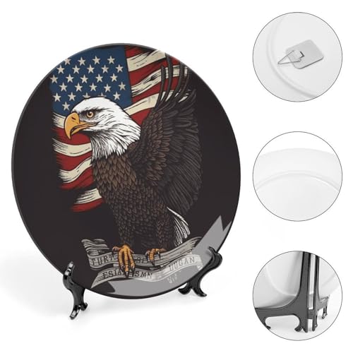 Plato decorativo de porcelana USA Patriotic Eagle 6 pulgadas miniatura 4