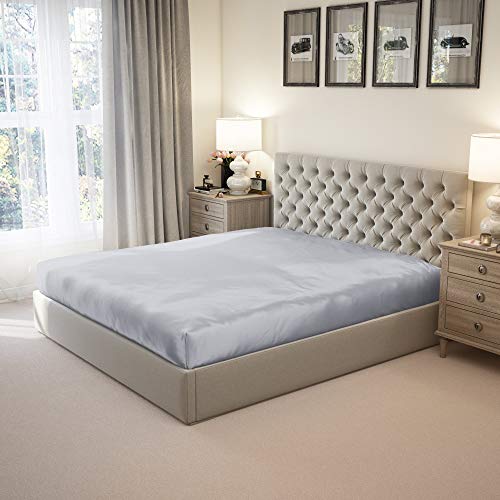 Mulberry Park 100% Pure Queen Silk Fitted Sheet 22 Momme 6A Mulberry Silk Bed Sheets with 15" Deep Pocket - Breathable, Ultra-Soft, Oeko-TEX Certified, Seamless - Silver