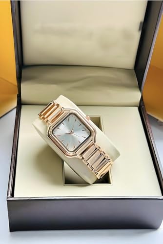 Image of SWADESI STUFF Newly Arrived Sqaure Dial Rose Gold Stainless Steel Strap Casual Elegant Watch for Women