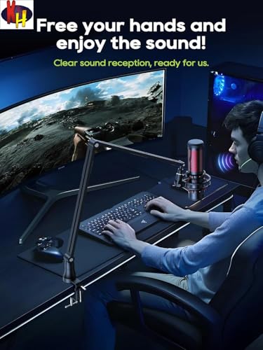 Image of kh Microphone Arm stand, 83cm long, Ratable 360,Premium light weight & slick design height & position adjustable Suspension Boom Scissor stand for Live Streaming, Gaming, Podcasting