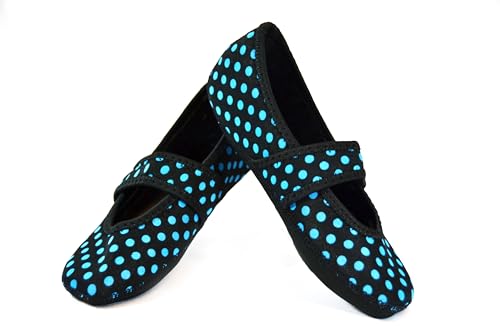 Nufoot Betsy Lou Women's Slippers, Foldable, Flexible Flats, Slipper Socks, Travel Slippers, Exercise Shoe, Dance Shoe, Yoga Socks, House Shoes, Indoor Shoes, Black with Blue Polka Dots, Large