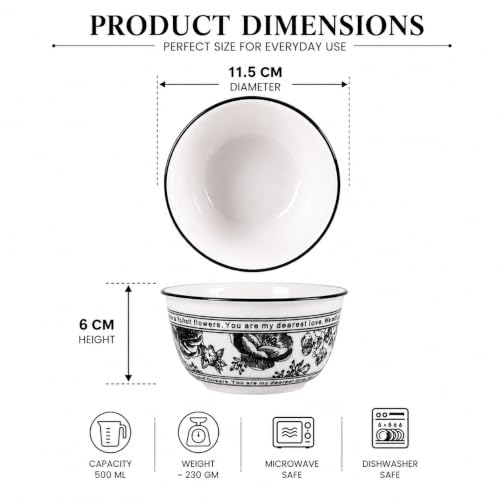 Image of Premium Ceramic Dinnerware Gift Set (14 Pieces) | 2 Dinner Plates, 6 Bowls & Spoons Black Floral Design Microwave Dishwasher Safe Luxury Dining for Home