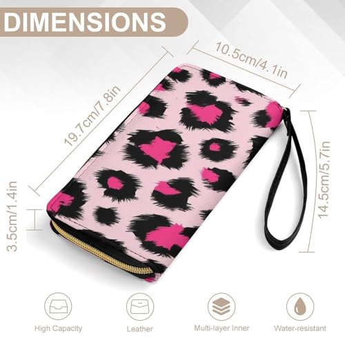Travel Purse Fashion Design, Huge Storage Capacity Wallet With Rope, Cute Decor Purse, Long PU Zipper Wallet Pink Cheetah Animal Skin Leopard Print2