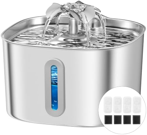 APAUK 3.2L Katzenbrunnen Edelstahl,Trinkbrunnen für Katze (‌4 Filter‌) | Automatischer Trinkbrunnen für kleine Hunde, leise Pumpe mit steuerbaren LED-Leuchten, leicht zu reinigen,