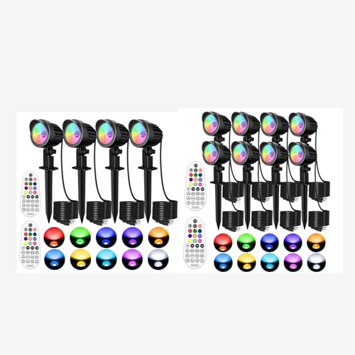 Image of MEIKEE 15W RGB LED Spotlights Outdoor, AC120V RGB Color Changing Landscape Lights IP66 Waterproof Landscape Spotlights with Plug for Garden Path Yard Decoration