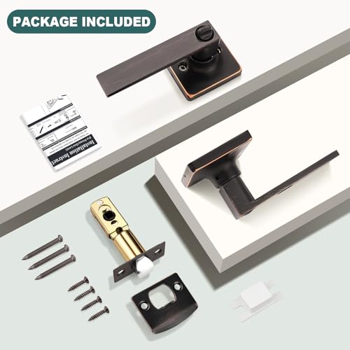 GOBEKOR 4 Pack Privacy Door Levers - Oil Rubbed Bronze Interior Handles With Lock - Keyless Bedroom Bathroom Square Lever Handles by GOBEKOR - Image 8