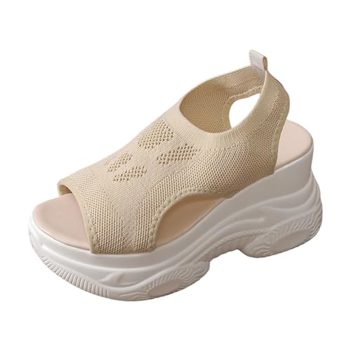Genérico Fucsia Sandalias 𝐩lataforma Cuña Malla Punta Abierta Tacón Cerrado Color Sólido 𝐬uela 𝐬uave Transpirable Sandalias Verano Mujer Ligeras Cómodas (Beige, 36)