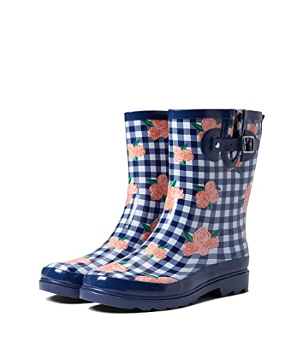 Western Chief Waterproof Mid Rain Boots For Women - 100% Natural Rubber Upper, Subtle Plaid Print, And Man-Made Outsole Blooming 8 M #TOP3