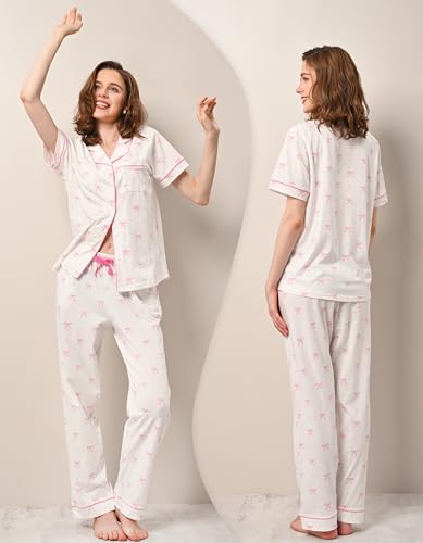 Image of NAP BOUND 100% Cotton Women's Pajama Sets Short Sleeve Button Down Soft Pjs 2 Piece Lounge Set with Pocket Nightwear XS-XXL