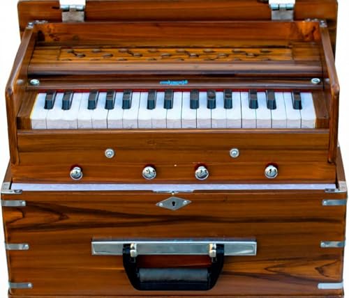 Bina Harmonium Traveler, Portable Folding with 4 Stops, 3½ Octaves, Teak, Wood, 18 x 12 x 7 Inches, 8 KG, Bass-Male Reed, 440 Hz, with Coupler and Gig Bag