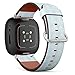 CJBROES Replacement Leather Watch Band, Compatible with Fitbit Versa 3 and Fitbit Sense of Wristband Bracelet Accessory - Blue Guilloche