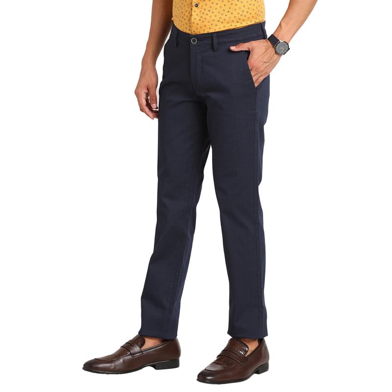Pantalon décontracté en coton stretch marine pour vos journées de bureau