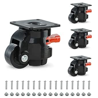 W B D WEIBIDA Leveling Casters with Adjustable Ratchet Handle Design, 360 Degree Swivel Castors with Capacity 1000kg, Heavy Duty Retractable Caster for Workbench, Machine, Equipment, Set of 4, Black