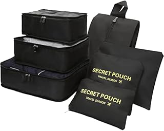 Amazon Brand - Umi Packing Cubes, 7PCS Packing Cubes for Suitcases, Travel Organiser Compression Packing Cubes, Travel Essentials Packing Cubes for Travel, Suitcase Organiser Bags (Black)