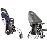 HAMAX Kindersitz Fahrrad hinten Caress Testsieger blau Kinder Fahrradsitz e-Bike, blau/weiß & Regen Cover Rain Kindersitze, Grau, One Size